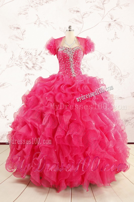2016 Hot Pink Beading Wonderful Quinceanera Dresses