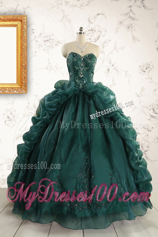 2016 Luxurious Dark Green Sweet 16 Dresses with Beading