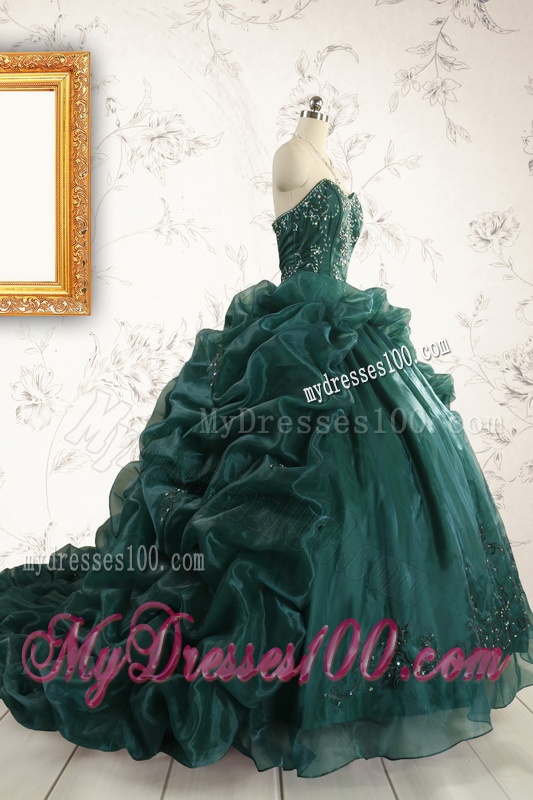 2016 Luxurious Dark Green Sweet 16 Dresses with Beading