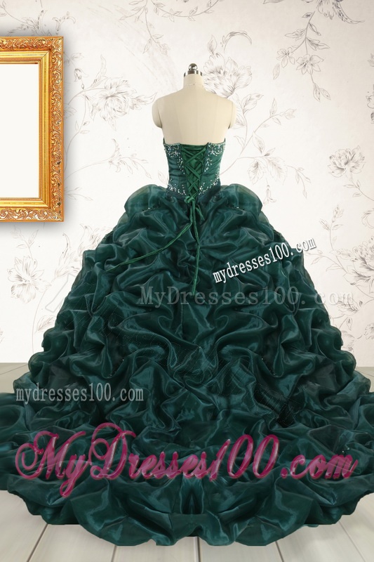 2016 Luxurious Dark Green Sweet 16 Dresses with Beading