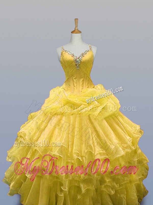 2016 Modest Straps Beaded Quinceanera Gowns with Ruffled Layers