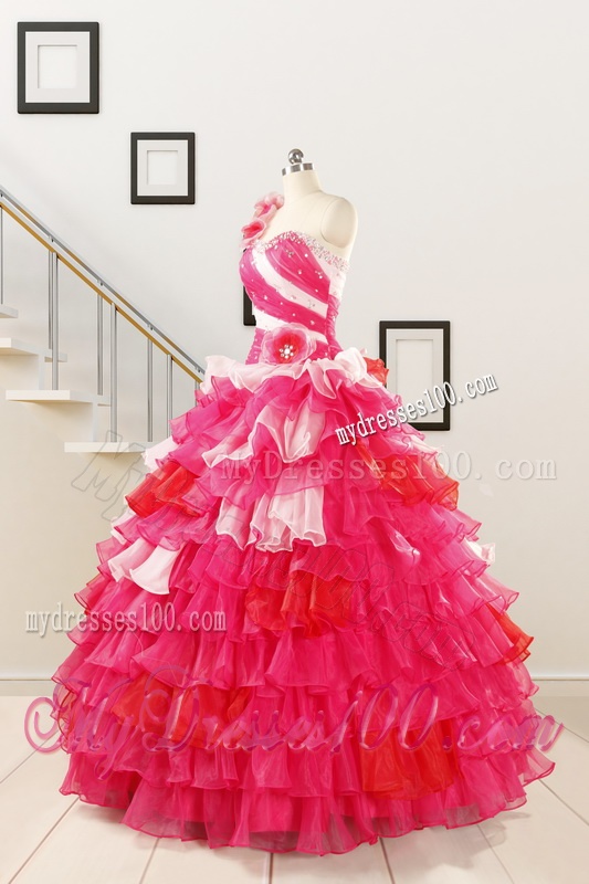 2016 Multi Color Hand Made Flower Quinceanera Dress with One Shoulder