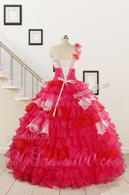 2016 Multi Color Hand Made Flower Quinceanera Dress with One Shoulder