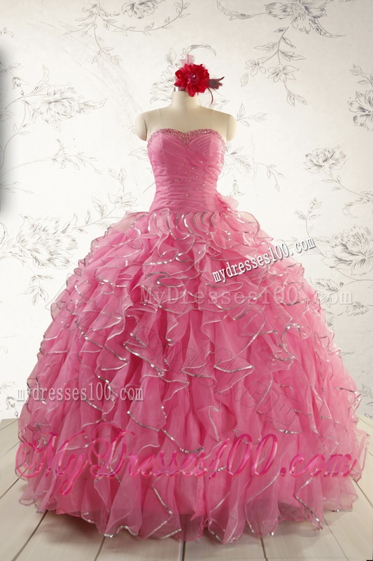 2016 New Style Rose Pink Quinceanera Dresses with Beading