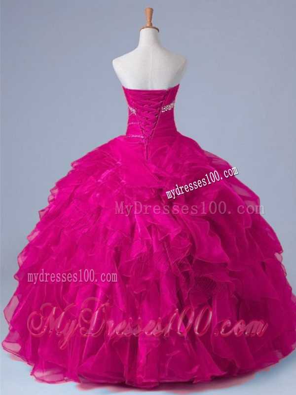 2016 Popular Strapless Beaded Quinceanera Gowns in Fuchsia