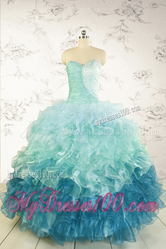 2016 Prefect Blue Quinceanera Dresses with Beading and Ruffles