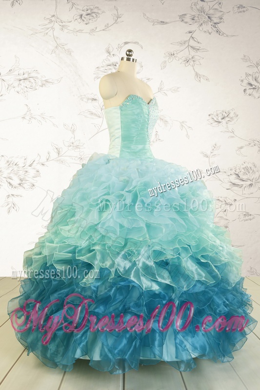 2016 Prefect Blue Quinceanera Dresses with Beading and Ruffles