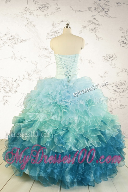 2016 Prefect Blue Quinceanera Dresses with Beading and Ruffles