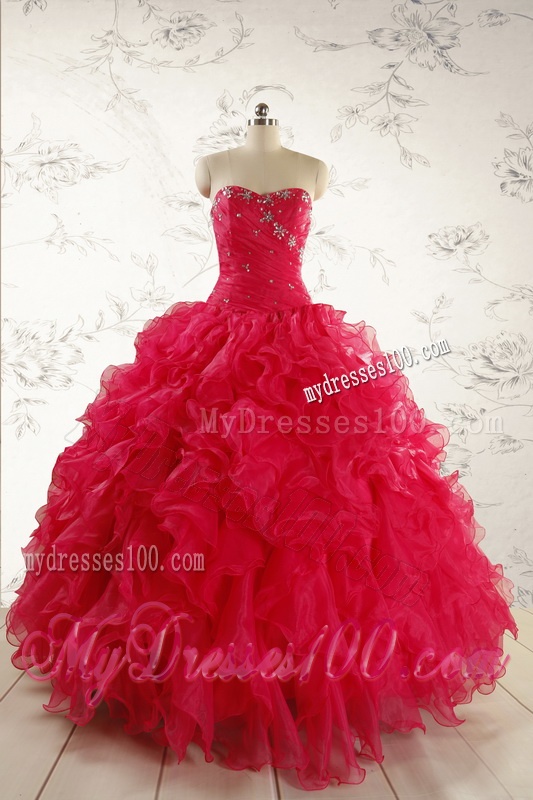 2016 Pretty Beading Red Quinceanera Dresses with Sweetheart