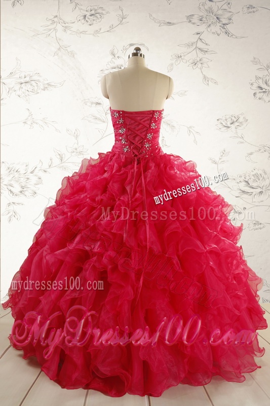 2016 Pretty Beading Red Quinceanera Dresses with Sweetheart