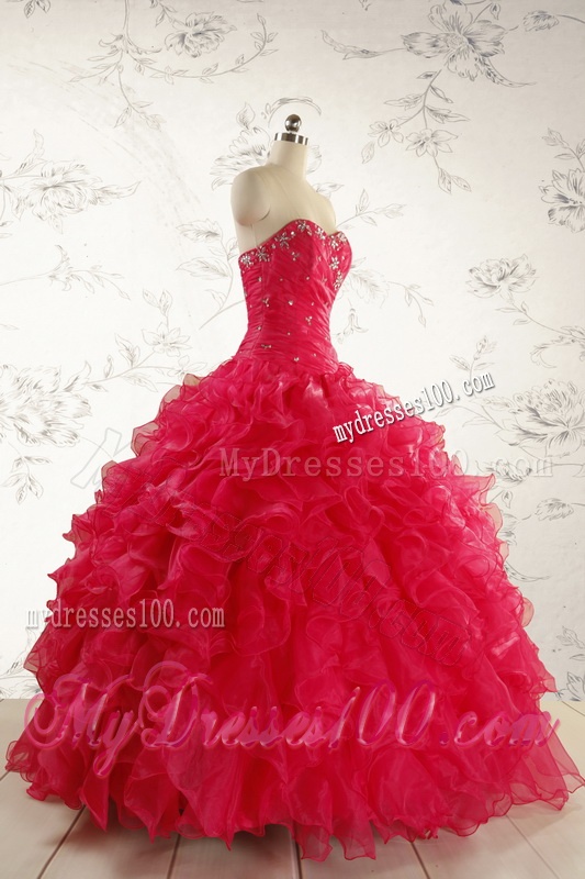 2016 Pretty Beading Red Quinceanera Dresses with Sweetheart