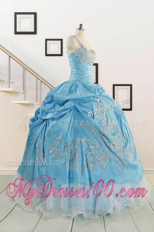 2016 Pretty One Shoulder Appliques Quinceanera Dresses in Aqua Blue