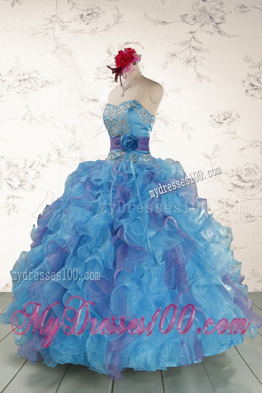 2016 Pretty Strapless Appliques and Ruffles Quinceanera Dress in Multi Color