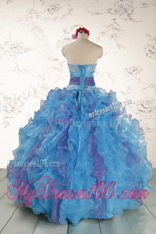 2016 Pretty Strapless Appliques and Ruffles Quinceanera Dress in Multi Color