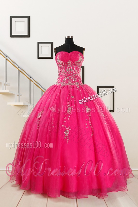 2016 Pretty Sweetheart Hot Pink Quinceanera Dresses with Beading