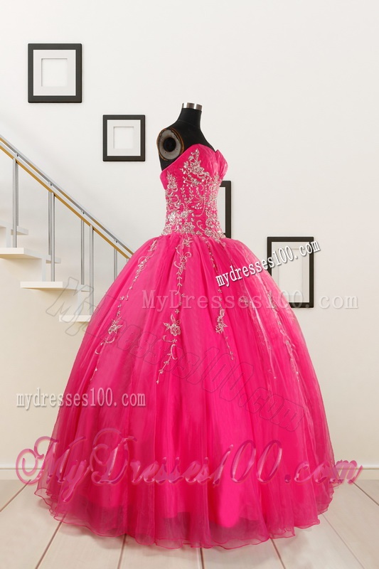 2016 Pretty Sweetheart Hot Pink Quinceanera Dresses with Beading