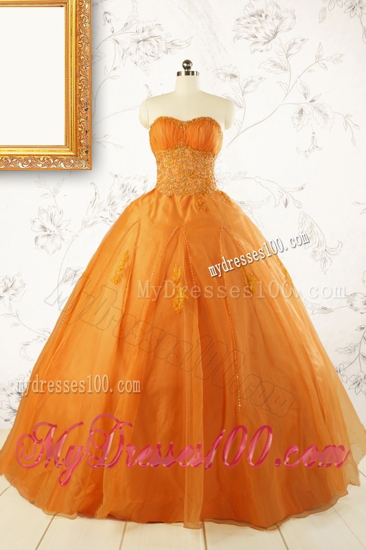2016 Princess Orange Quinceanera Dresses with Appliques