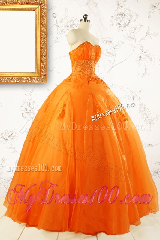 2016 Princess Orange Quinceanera Dresses with Appliques