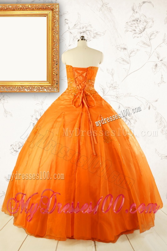 2016 Princess Orange Quinceanera Dresses with Appliques