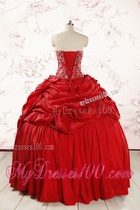 2016 Red Affordable Sweetheart Beading Quinceanera Dresses