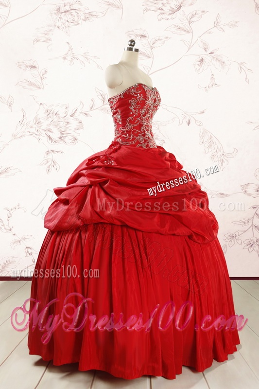 2016 Red Affordable Sweetheart Beading Quinceanera Dresses