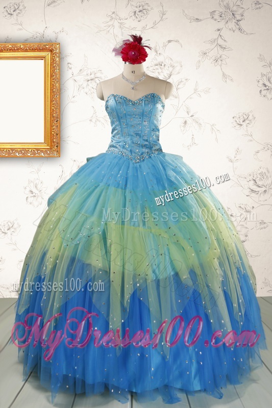 2016 Unique Sweetheart Beading Quinceanera Dresses in Multi-color