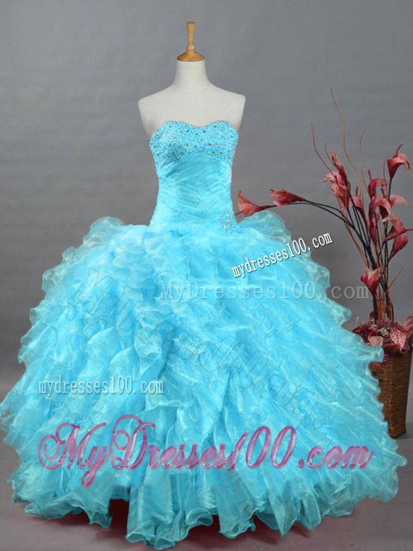 2016 Wonderful Beading Aqua Blue Quinceanera Dresses in Organza