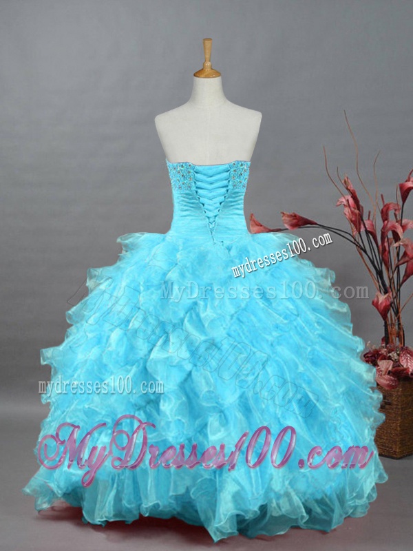 2016 Wonderful Beading Aqua Blue Quinceanera Dresses in Organza