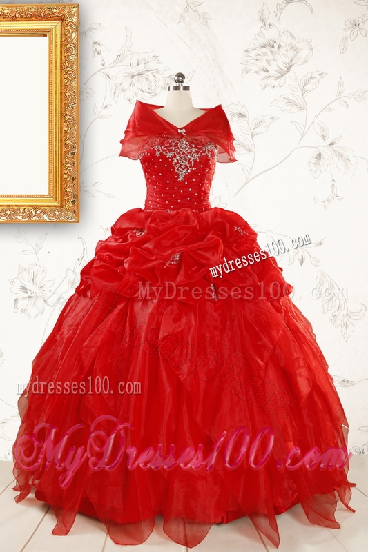 Sweetheart Ball Gown Beading 2016 Prefect Red Quinceanera Dresses