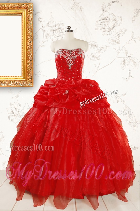 Sweetheart Ball Gown Beading 2016 Prefect Red Quinceanera Dresses