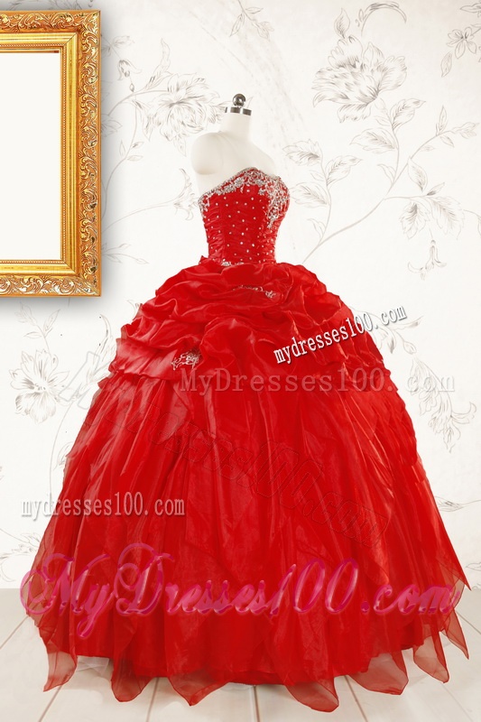 Sweetheart Ball Gown Beading 2016 Prefect Red Quinceanera Dresses