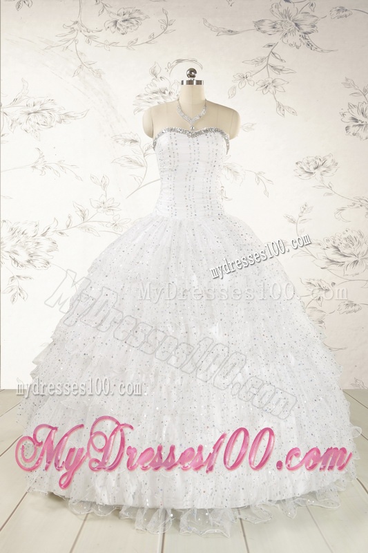 The Most Popular White Sequins Ball Gown Quinceanera Dresses for 2016