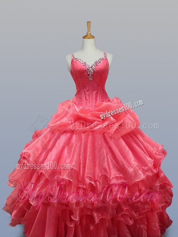Beading and Ruffled Layers Straps Quinceanera Dresses for 2016