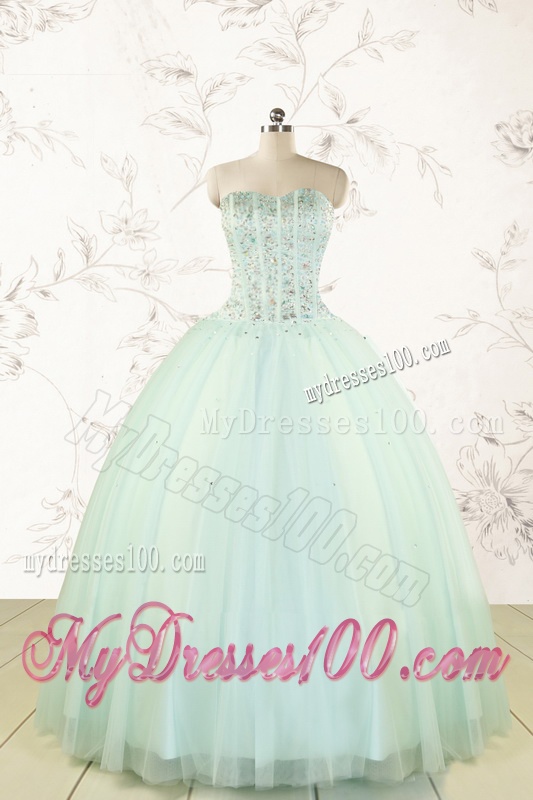 Cheap 2016 Light Blue Sweet 15 Dresses with Beading