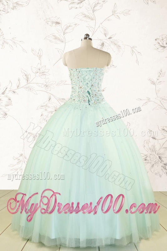 Cheap 2016 Light Blue Sweet 15 Dresses with Beading