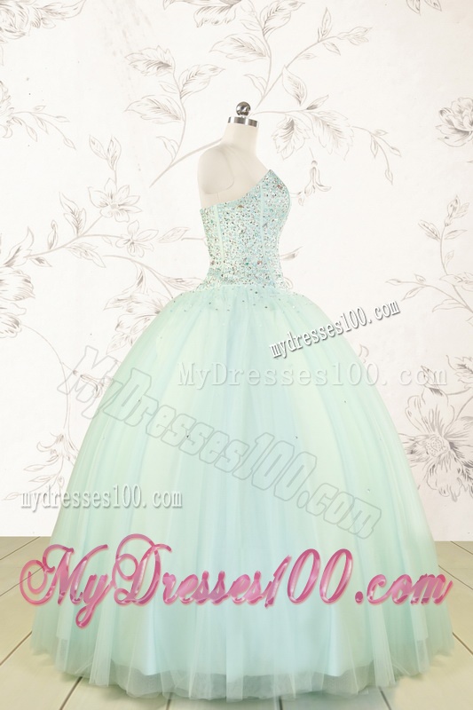 Cheap 2016 Light Blue Sweet 15 Dresses with Beading