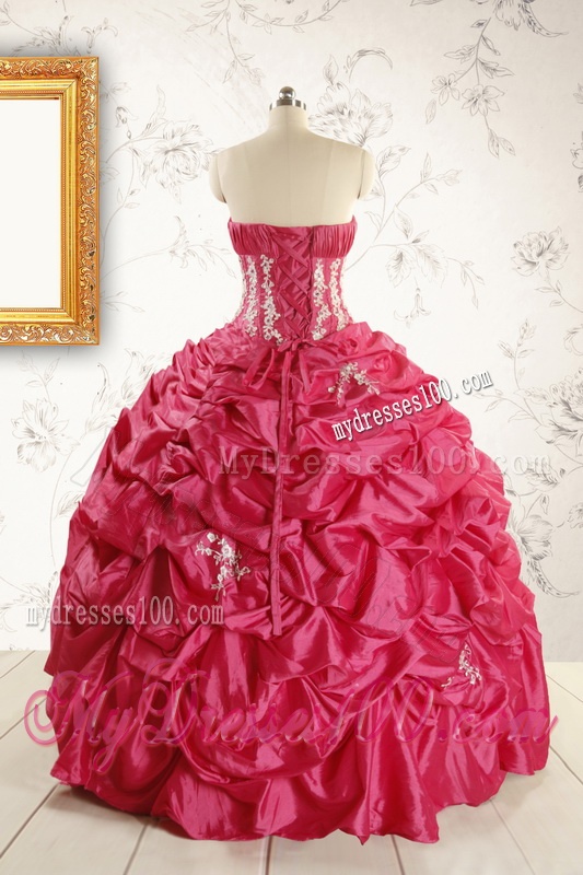 Cheap Appliques Coral Red Quinceanera Dress with Strapless