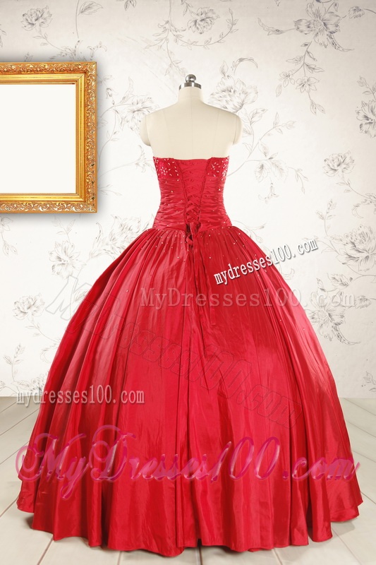 Cheap Red Strapless Sweet 16 Dresses with Beading