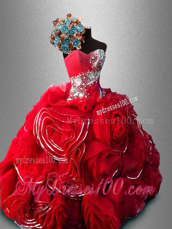 Cheap Rolling Flowers and Beaded Sweet 16 Gowns in Red