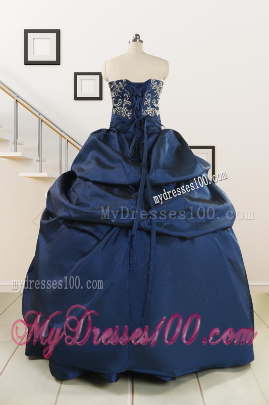 Custom Made Navy Blue Embroidery Quinceanera Dresses with Appliques