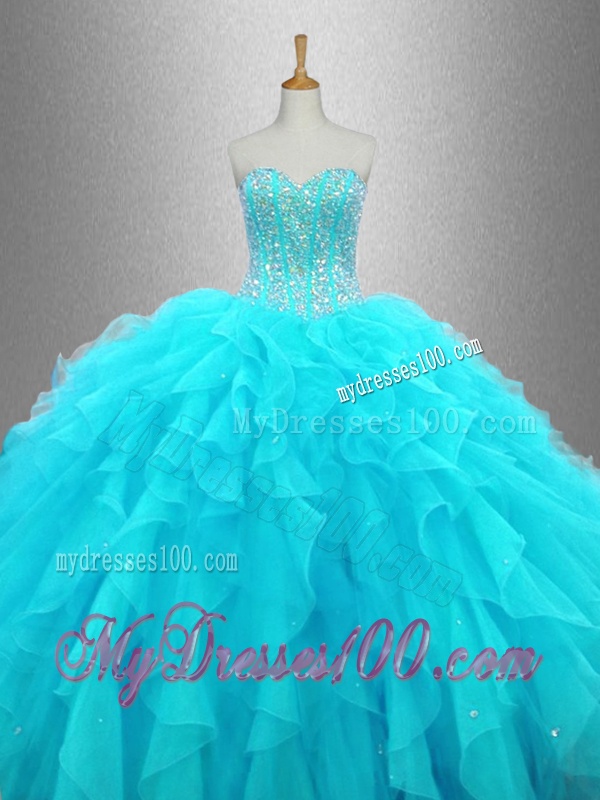 Elegant Beaded Sweetheart Quinceanera Gowns in Aqua Blue