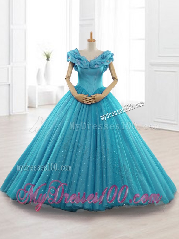 Exquisite Cap Sleeves Teal Quinceanera Gowns with Appliques