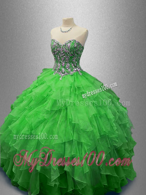 Fashionable Beaded Sweetheart Quinceanera Dresses in Green