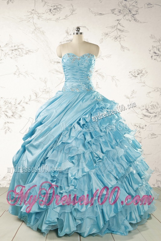 Fashionable Beading Aqua Blue Quinceanera Dresses for 2016