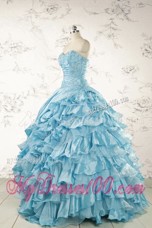 Fashionable Beading Aqua Blue Quinceanera Dresses for 2016