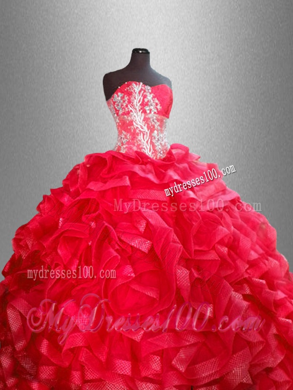 Fashionable Red Quinceanera Dresses with Beading and Ruffles