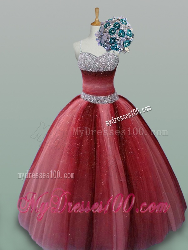 Fashionable Spaghetti Straps Quinceanera Dresses with Beading in Wine Red
