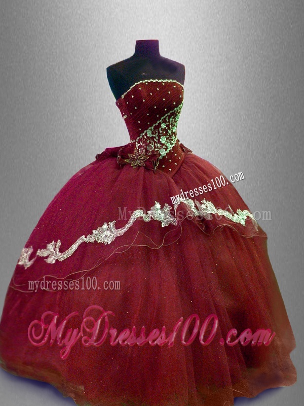 Hot Sale Appliques Strapless Quinceanera Gowns with Beading