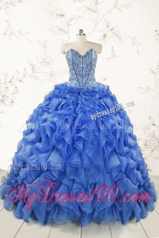 Hot Sale Beading Royal Blue Sweet 15 Dresses with Sweep Train