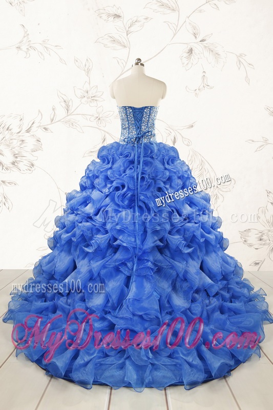 Hot Sale Beading Royal Blue Sweet 15 Dresses with Sweep Train
